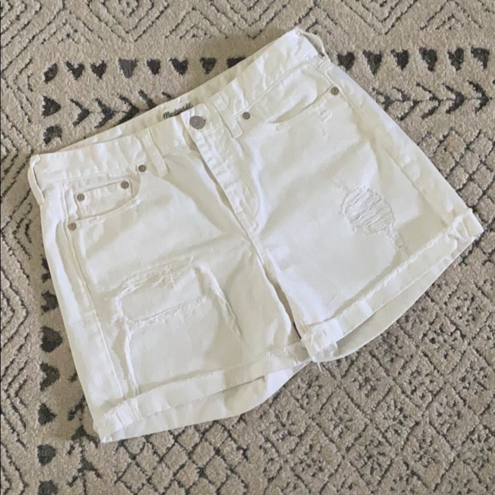 Madewell white distressed shorts